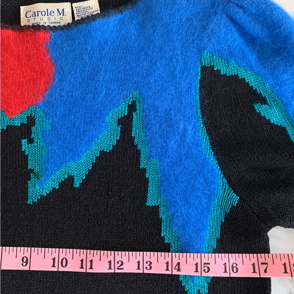 Carole M vintage black knit dress with angora details, pops of colour Size small - Picture 8 of 9